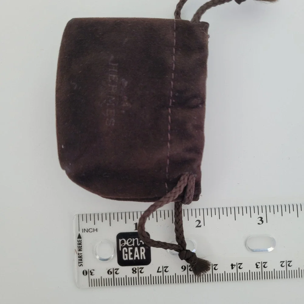 Hermes Paris Mini Brown Velvet Jewelry Pouch Drawstring Dust Bag Small Accessory